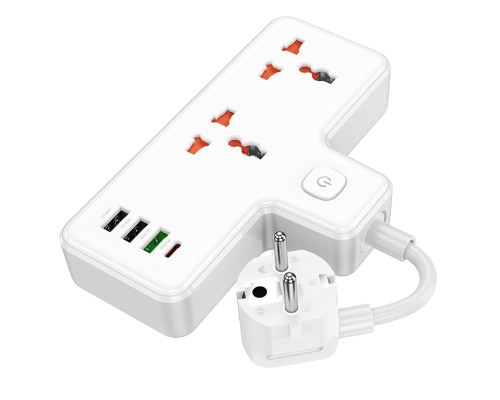 Мережевий подовжувач HOCO AC12A Reise 2-position expansion socket(PD30W/1C3A) White (6942007607100)