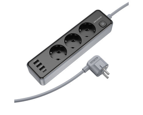 Мережевий подовжувач BOROFONE BAC8 Power 3-position socket(1C3A)(EU/GER)(L=2M) Black (6941991116636)