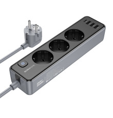 Мережевий подовжувач BOROFONE BAC8 Power 3-position socket(1C3A)(EU/GER)(L=2M) Black (6941991116636)