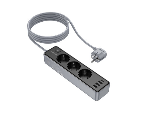 Мережевий подовжувач BOROFONE BAC8 Power 3-position socket(1C3A)(EU/GER)(L=2M) Black (6941991116636)