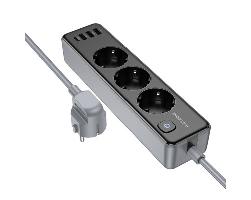 Мережевий подовжувач BOROFONE BAC8 Power 3-position socket(1C3A)(EU/GER)(L=2M) Black (6941991116636)