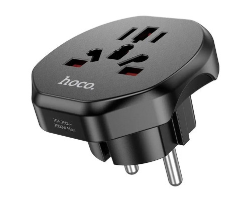 Мережевий зарядний пристрій HOCO AC6 Unimpeded universal conversion plug Black (6931474791511)