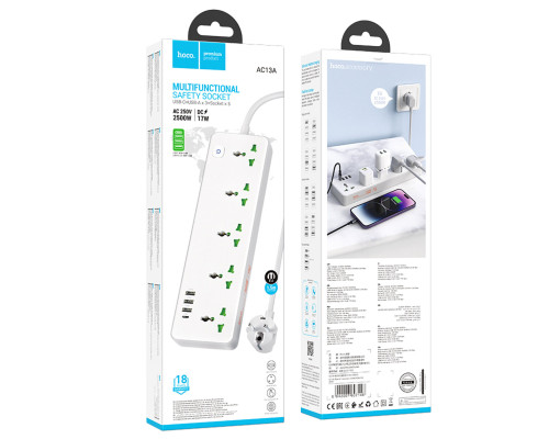 Мережевий подовжувач HOCO AC13A Talento 5-position socket(1C3A) White (6942007607148)
