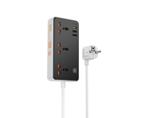 Мережевий подовжувач HOCO AC8A Storm 3-position socket(PD30W/1C3A) Black (6942007600095)