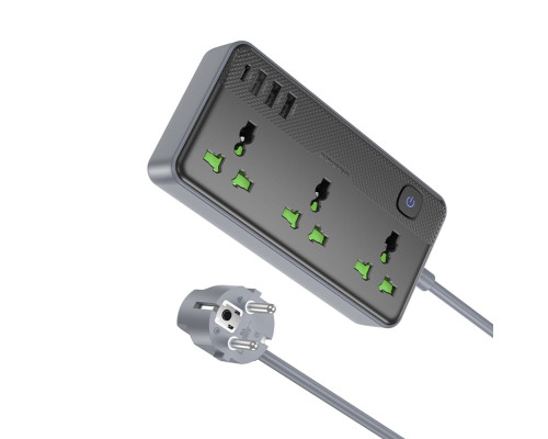 Мережевий подовжувач BOROFONE BAC2A Leya 3 position socket(1C3A)(EU) Black (6941991111440)