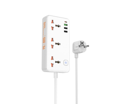 Мережевий подовжувач HOCO AC8A Storm 3-position socket(PD30W/1C3A) White (6942007600101)