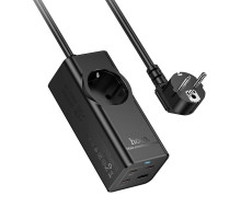 Мережевий подовжувач HOCO NS9 Wisdom 1-position (PD67W/3C1A) desktop socket (EU/GER) Black (6942007638494)