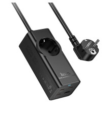 Мережевий подовжувач HOCO NS9 Wisdom 1-position (PD67W/3C1A) desktop socket (EU/GER) Black (6942007638494)