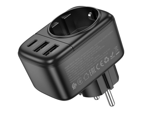 Мережевий фільтр BOROFONE BAC14 Wide 1-socket wall outlet (1C2A) (EU/GER) Black (6941991118890)