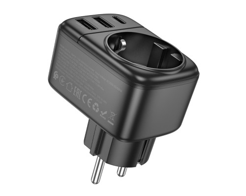 Мережевий фільтр BOROFONE BAC14 Wide 1-socket wall outlet (1C2A) (EU/GER) Black (6941991118890)