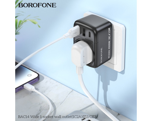 Мережевий фільтр BOROFONE BAC14 Wide 1-socket wall outlet (1C2A) (EU/GER) Black (6941991118890)