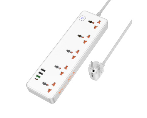 Мережевий подовжувач HOCO AC14A Rico 5-position socket(PD30W/1C3A) White (6942007607186)
