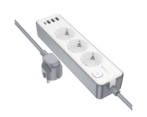 Мережевий подовжувач BOROFONE BAC9 Power 3-position socket(PD20W/1C3A)(EU/GER)(L=2M) White (6941991116650)