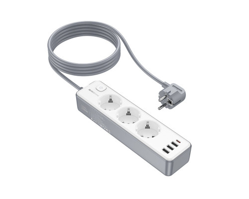 Мережевий подовжувач BOROFONE BAC9 Power 3-position socket(PD20W/1C3A)(EU/GER)(L=2M) White (6941991116650)