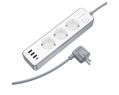 Мережевий подовжувач BOROFONE BAC9 Power 3-position socket(PD20W/1C3A)(EU/GER)(L=2M) White (6941991116650)