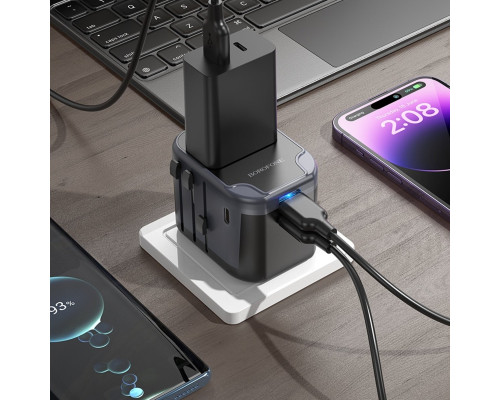 Мережевий зарядний пристрій BOROFONE BAC12 Leader 3-port(1C2A) universal conversion charger Black (6941991117152)