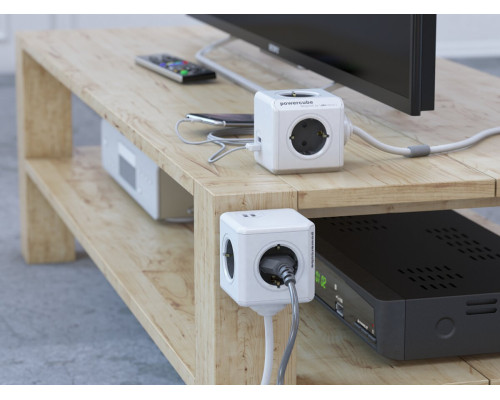 Мережевий подовжувач Allocacoc PowerCube Extended з заземленням 4 розетки 2 USB 1.5 м, сірий (1402GY/DEEUPC)