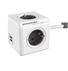 Мережевий подовжувач Allocacoc PowerCube Extended з заземленням 4 розетки 2 USB 1.5 м, сірий (1402GY/DEEUPC)
