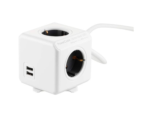 Мережевий подовжувач Allocacoc PowerCube Extended з заземленням 4 розетки 2 USB 1.5 м, сірий (1402GY/DEEUPC)