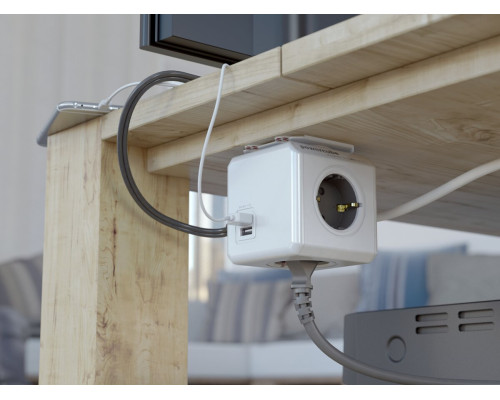 Мережевий подовжувач Allocacoc PowerCube Extended з заземленням 4 розетки 2 USB 1.5 м, сірий (1402GY/DEEUPC)