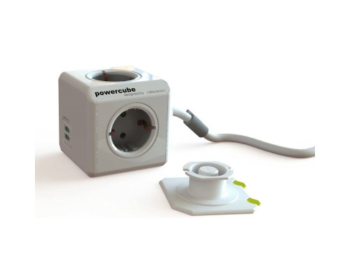 Мережевий подовжувач Allocacoc PowerCube Extended з заземленням 4 розетки 2 USB 1.5 м, сірий (1402GY/DEEUPC)