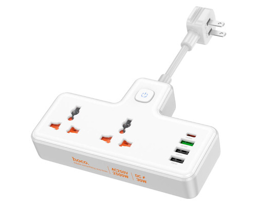 Мережевий подовжувач HOCO AC12 Reise 2-position expansion socket(PD30W/1C3A) (US) White (6942007607087)