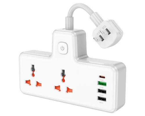 Мережевий подовжувач HOCO AC12 Reise 2-position expansion socket(PD30W/1C3A) (US) White (6942007607087)