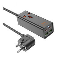 Мережевий подовжувач HOCO AC10A Barry PD65W GaN (2C2A with 1 socket) desktop charger(EU) Чорний mag-6942007601672131807