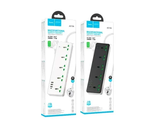 Мережевий подовжувач HOCO AC13A Talento 5-position socket (1C3A) Білий mag-6942007607148138642