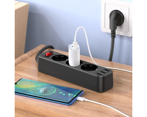 Мережевий подовжувач HOCO NS4 Sharp PD65W(2C1A) desktop socket(EU/GER) Чорний mag-6942007617352137313