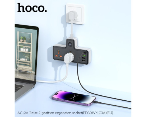 Мережевий подовжувач HOCO AC12A Reise 2-position expansion socket(PD30W/1C3A)(EU) Чорний mag-694200760709429973