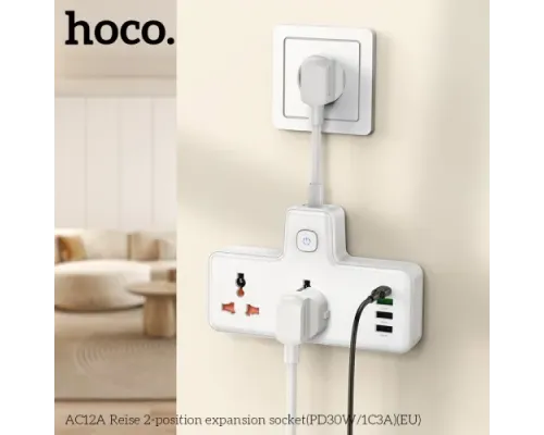Мережевий подовжувач HOCO AC12A Reise 2-position expansion socket(PD30W/1C3A)(EU) Білий mag-6942007607100139065
