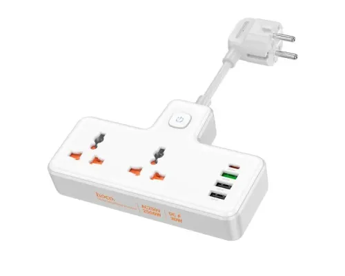 Мережевий подовжувач HOCO AC12A Reise 2-position expansion socket(PD30W/1C3A)(EU) Білий mag-6942007607100139065
