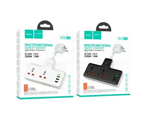 Мережевий подовжувач HOCO AC12A Reise 2-position expansion socket(PD30W/1C3A)(EU) Білий mag-6942007607100139065