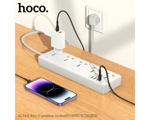 Мережевий подовжувач HOCO AC14A Rico 5-position socket(PD30W/1C3A)(EU) Білий mag-6942007607186139067