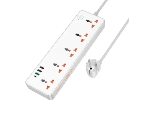 Мережевий подовжувач HOCO AC14A Rico 5-position socket(PD30W/1C3A)(EU) Білий mag-6942007607186139067