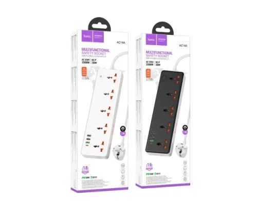 Мережевий подовжувач HOCO AC14A Rico 5-position socket(PD30W/1C3A)(EU) Білий mag-6942007607186139067