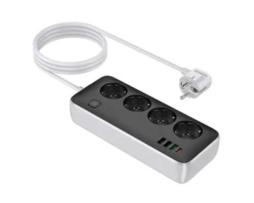 Мережевий подовжувач HOCO AC22 Sunlight 4-bit(PD30W/1C3A) desktop socket(EU/GER)(L=3M) Чорний mag-6942007636728152311
