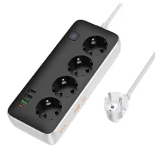 Мережевий подовжувач HOCO AC22 Sunlight 4-bit(PD30W/1C3A) desktop socket(EU/GER)(L=3M) Чорний mag-6942007636728152311