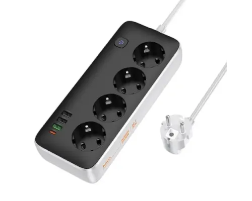 Мережевий подовжувач HOCO AC22 Sunlight 4-bit(PD30W/1C3A) desktop socket(EU/GER)(L=3M) Чорний mag-6942007636728152311