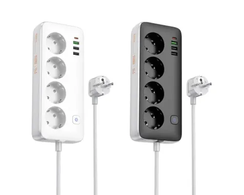 Мережевий подовжувач HOCO AC22 Sunlight 4-bit(PD30W/1C3A) desktop socket(EU/GER)(L=3M) Чорний mag-6942007636728152311