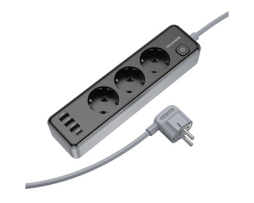 Мережевий подовжувач BOROFONE BAC8 Power 3-position socket 1C3A/3M чорний mag-6941991116643137626