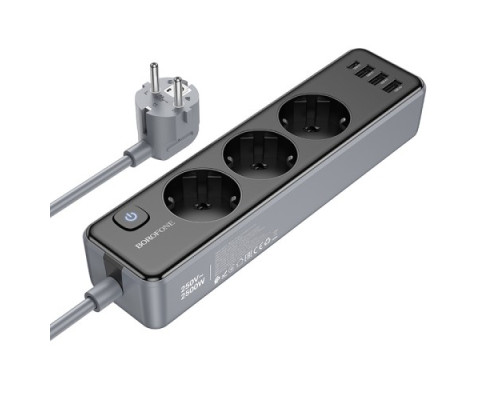 Мережевий подовжувач BOROFONE BAC8 Power 3-position socket 1C3A/3M чорний mag-6941991116643137626