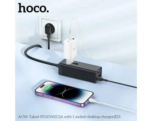 Мережевий подовжувач HOCO AC9A Talent PD30W(1C2A with 1 socket) desktop charger(EU) Чорний mag-6942007601634143681