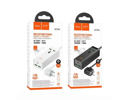 Мережевий подовжувач HOCO AC9A Talent PD30W(1C2A with 1 socket) desktop charger(EU) Чорний mag-6942007601634143681