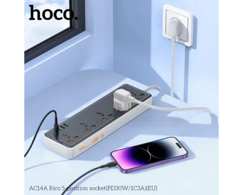 Мережевий подовжувач HOCO AC14A Rico 5-position socket(PD30W/1C3A)(EU) Чорний mag-6942007607179143483