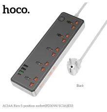 Мережевий подовжувач HOCO AC14A Rico 5-position socket(PD30W/1C3A)(EU) Чорний mag-6942007607179143483