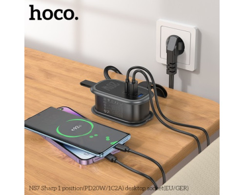 Мережевий подовжувач HOCO NS7 Sharp 1 position(PD20W/1C2A) desktop socket(EU/GER) Чорний mag-6942007623957137233