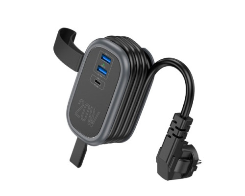 Мережевий подовжувач HOCO NS7 Sharp 1 position(PD20W/1C2A) desktop socket(EU/GER) Чорний mag-6942007623957137233