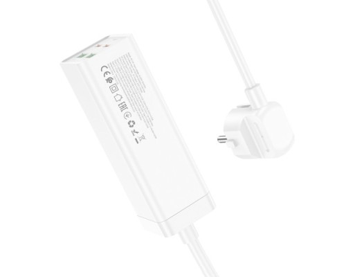 Мережевий подовжувач HOCO AC10A Barry PD65W GaN (2C2A with 1 socket) desktop charger(EU) Білий mag-6942007601689138639